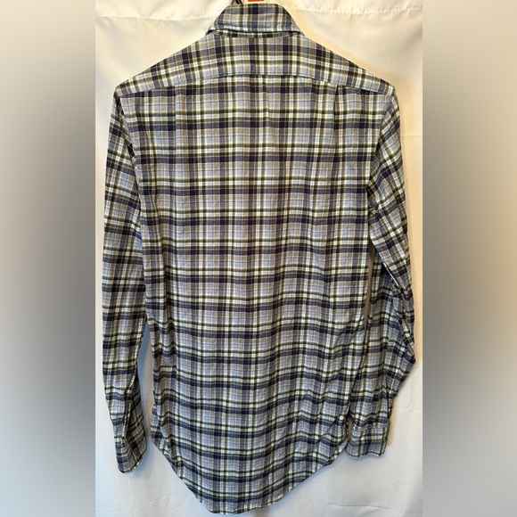 Sid Mashburn Men’s Size Small Flannel Shirt Blue Green Ivory Multicolor Plaid - Picture 4 of 7